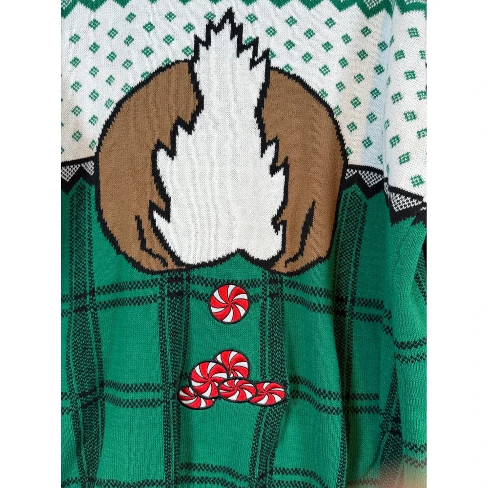 Ugly Christmas Sweater Co Reindeer Peppermint‎ Plaid Knit Pullover Green 3XB